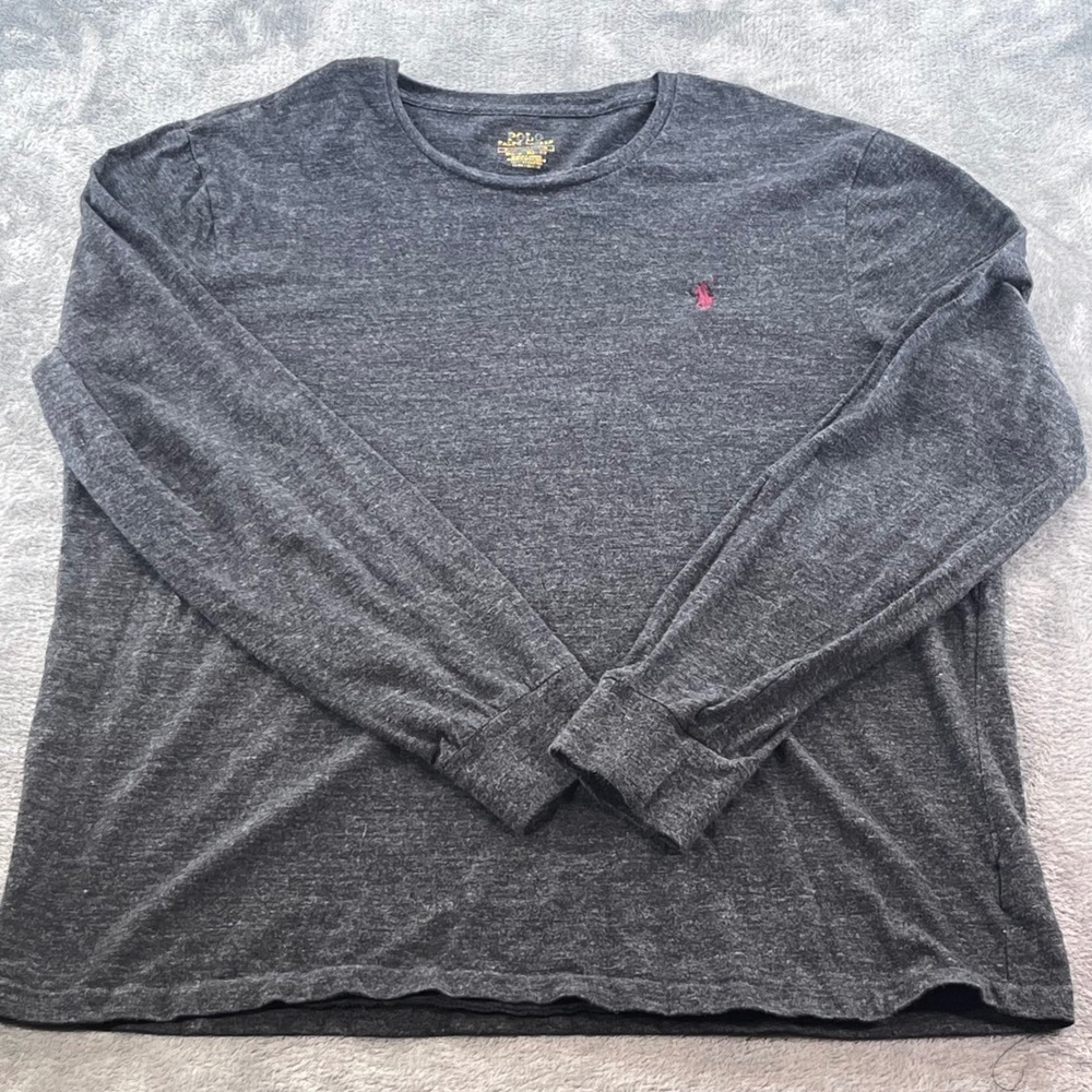 Polo Ralph Lauren Mens XL Custom Slim Fit Long Sleeve T-Shirt Charcoal Grey Pink
